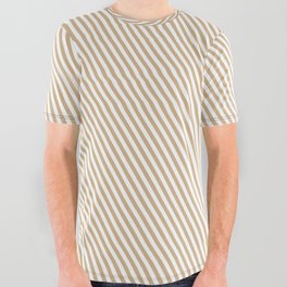 [ Thumbnail: White and Tan Colored Stripes/Lines Pattern All Over Graphic Tee ]