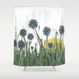 Wildflower Meadow Sunrise - Aster Allium Wheat Grass Loose Sketchy Drawing Shower Curtain