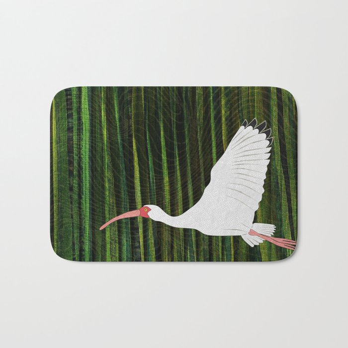 American White Ibis In Flight Bath Mat