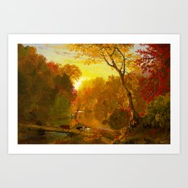 Frederic Edwin Church (American, 1826-1900) - Autumn in North America - 1856 - Luminism (Hudson River School) - Romanticism - Landscape painting - Oil on board - Hi-Res Digitally Remastered Version - Art Print