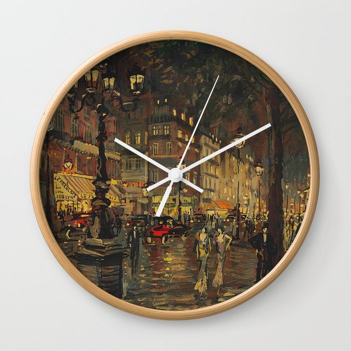 A Lovely Night in Paris, Portrait of Two women amid city lights painting by Konstantin Korovin Wall Clock
