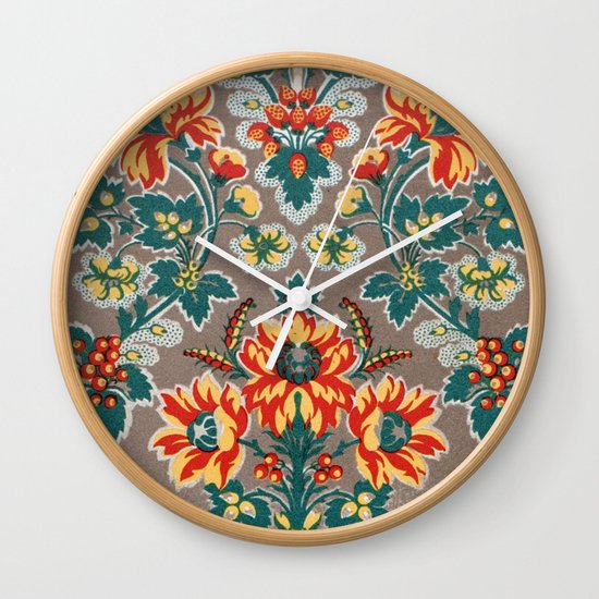 Vintage Floral Pattern 18th Century Decorative Ornate Fancy Wall Clock