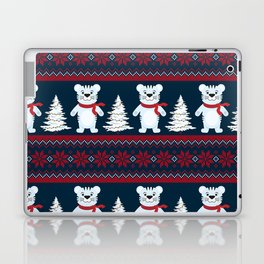 Knitted Christmas and New Year Pattern. Wool Knitting Sweater Design. Laptop Skin