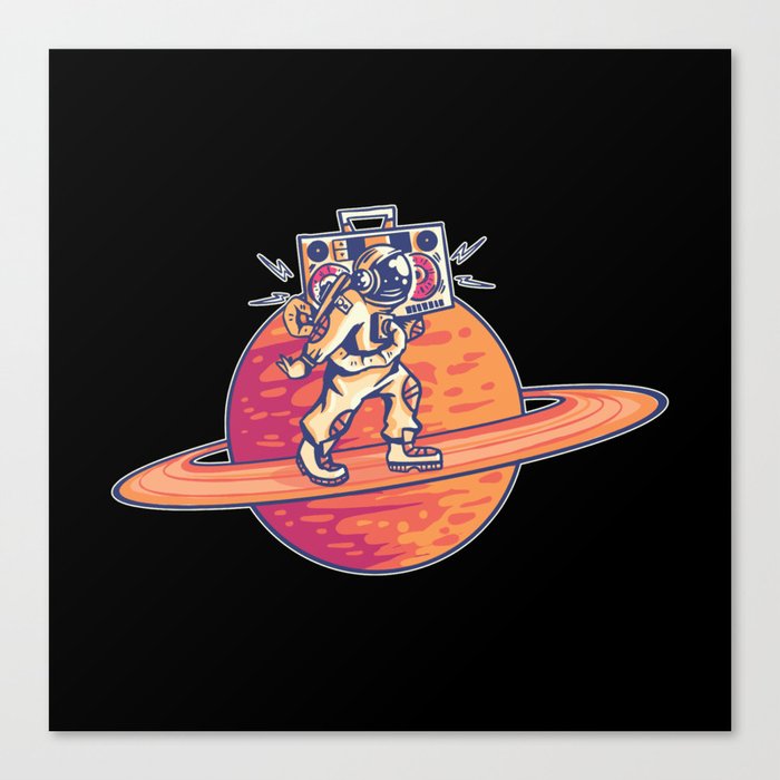 Astronaut walking on saturn ring  ghettoblaster Canvas Print
