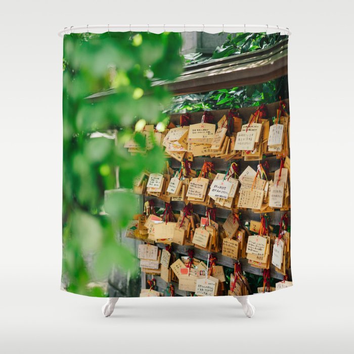 Japan Photography - Ema Prayer Board By Leaves In Japan Shower Curtain