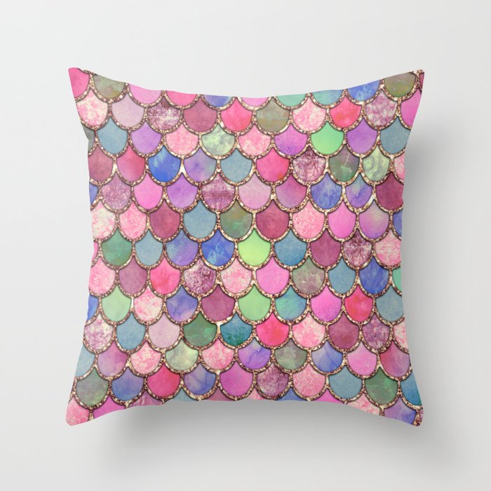 Colorful Pink Mermaid Scales Throw Pillow