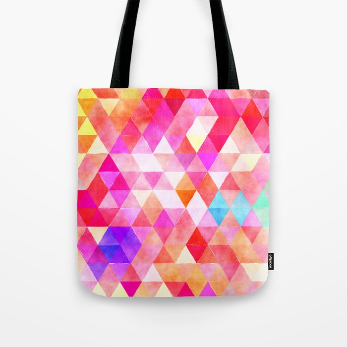 Abstract Pink Coral Lavender Lilac Watercolor Triangles Tote Bag