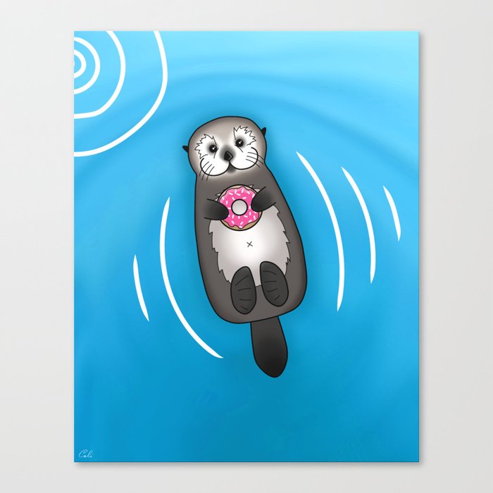 Sea Otter With Donut Cute Otter Holding Doughnut Canvas Print By