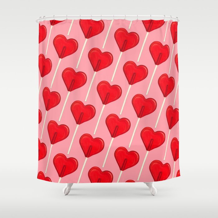 Heart Lollipop - Pink Shower Curtain