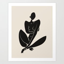 Sitting nude in black Art Print