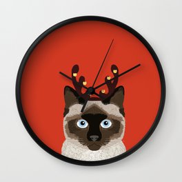 Siamese Cat Reindeer Costume funny cat art for cat lady gift for the holidays cats christmas outfit Wall Clock
