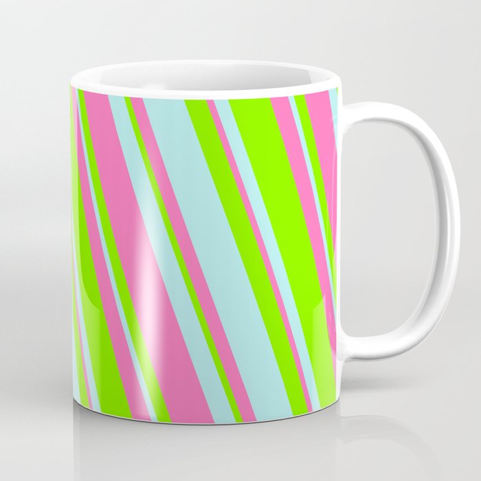 Green, Turquoise & Hot Pink Colored Lines Pattern Coffee Mug