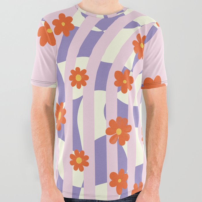 Retro Daisy Flowers on Arches All Over Graphic Tee