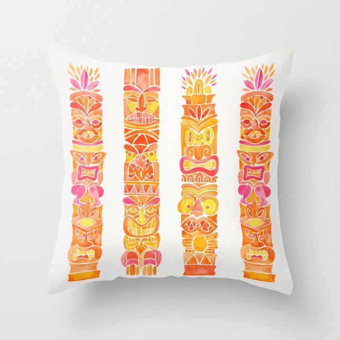 Tiki Totems – Orange Ombré Throw Pillow