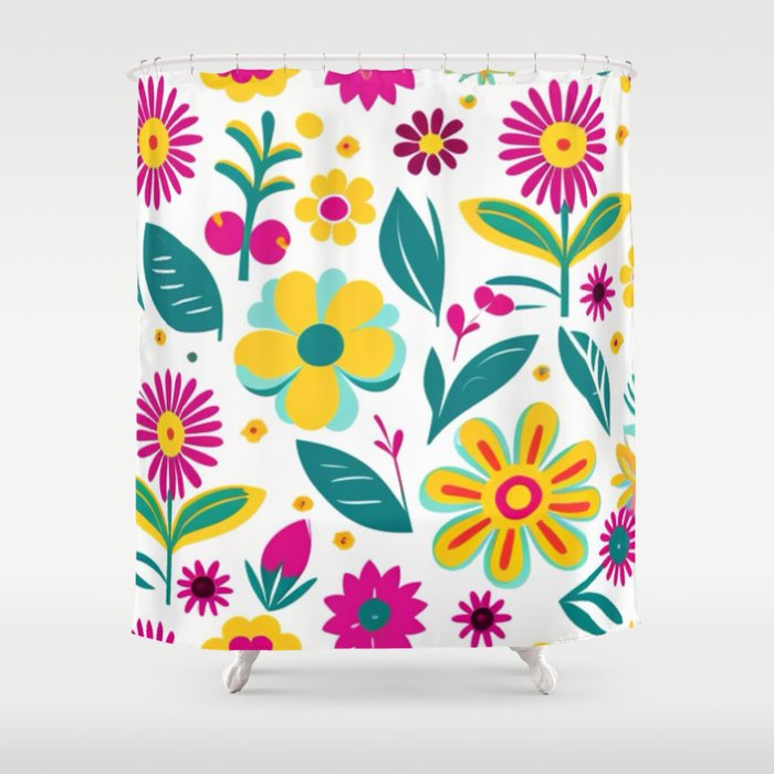 Bright Summer Wildflowers Doodle Shower Curtain