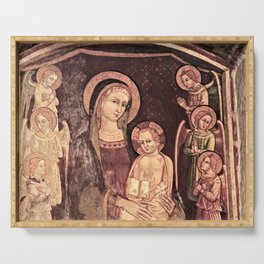Madonna and Child Gothic Fresco Painting Serving Tray