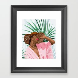 Sunshine in My Soul | Black Woman Tropical Travel | Modern Boho Palm Summer Vacation Fashion Framed Art Print