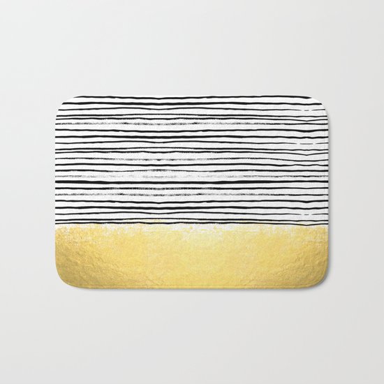 Blaire - Brushed Gold Stripes - black and gold, gold trend, gold phone case, gold cell case Bath Mat