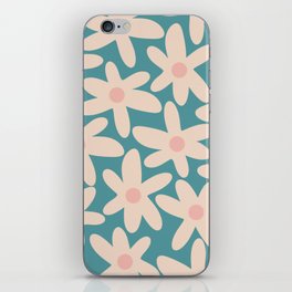 Daisy Time Retro Floral Pattern Teal Blue and Blush Pink iPhone Skin