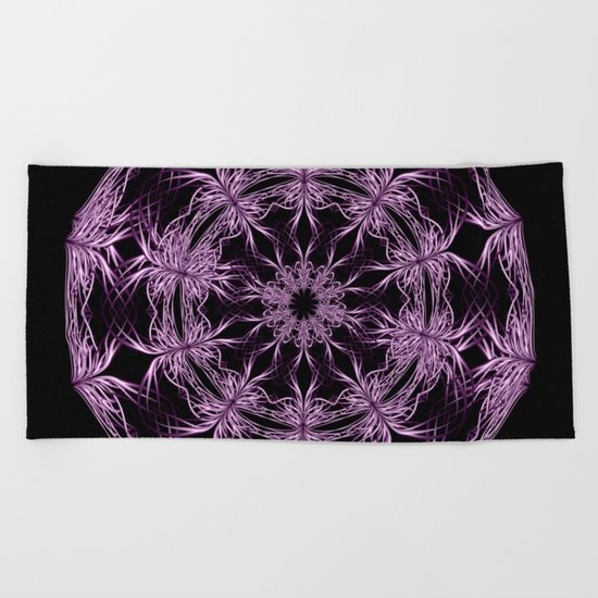 Mandala purple and black Beach Towel