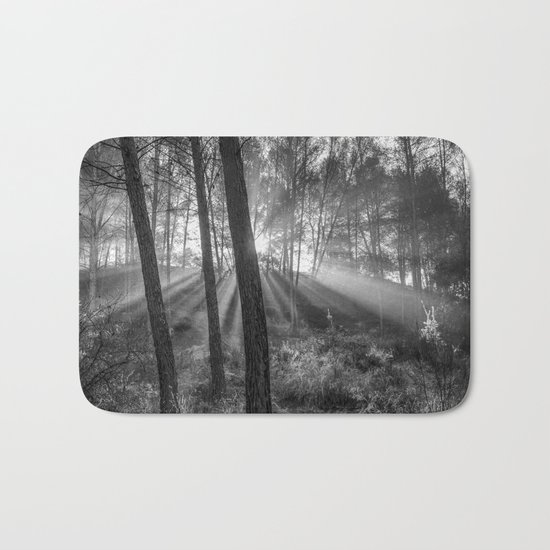 "Sunrise through the foggy forest". Forest dreams. Mono Bath Mat