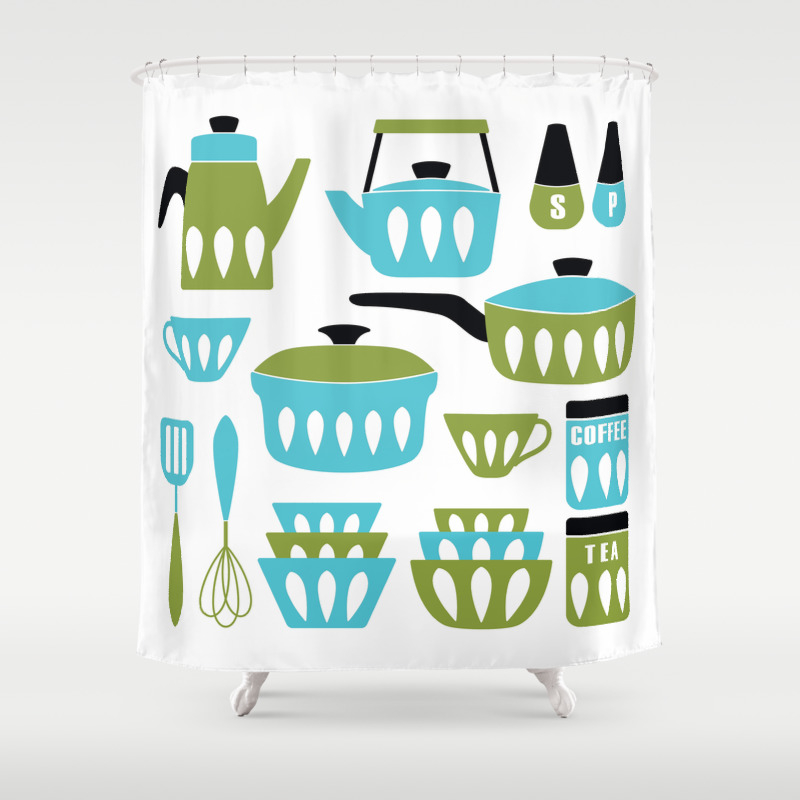 My Midcentury Modern Kitchen In Aqua And Avocado Shower Curtain