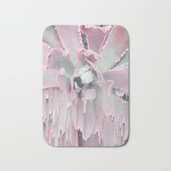 Sweet Pink Succulent Glitches Bath Mat