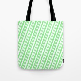 [ Thumbnail: Mint Cream & Light Green Colored Striped Pattern Tote Bag ]