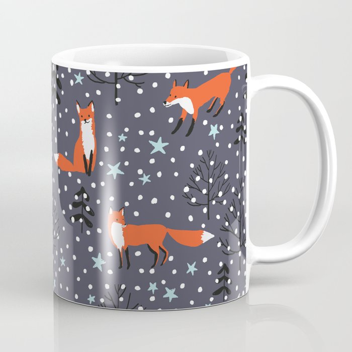 Red foxes in the nignt winter forest Coffee Mug