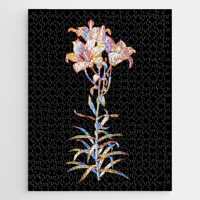 Floral Fire Lily Mosaic on Black Jigsaw Puzzle
