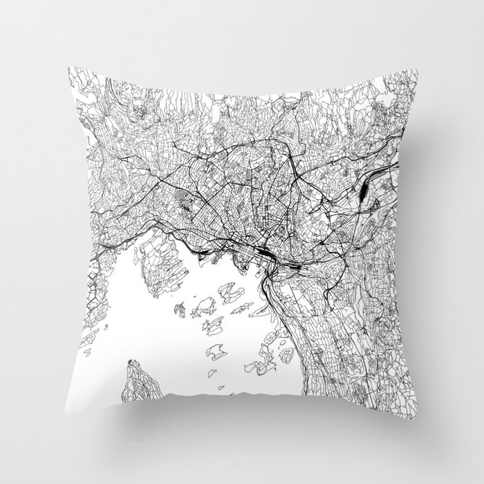 Oslo White Map Throw Pillow