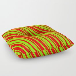 [ Thumbnail: Chartreuse & Red Colored Lines Pattern Floor Pillow ]