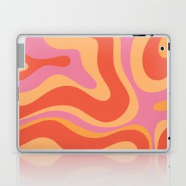 Modern Retro Liquid Swirl Abstract Pattern Square in Vintage Pink and Orange Laptop Skin