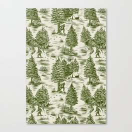 Bigfoot / Sasquatch Toile de Jouy in Forest Green Canvas Print