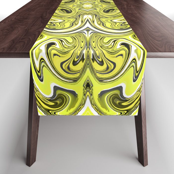 Yellow and black swirl abstract design Table Runner