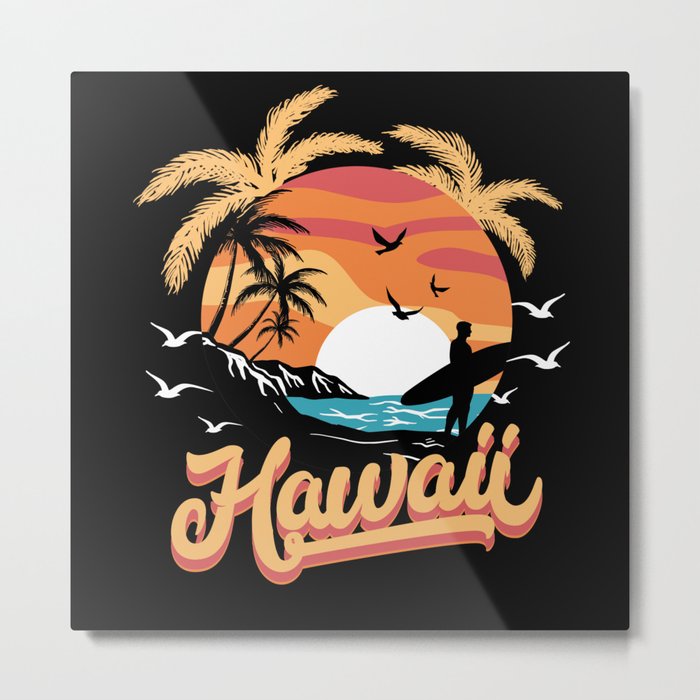 Hawaii Beach Hawaiian Vacation Surfers Metal Print