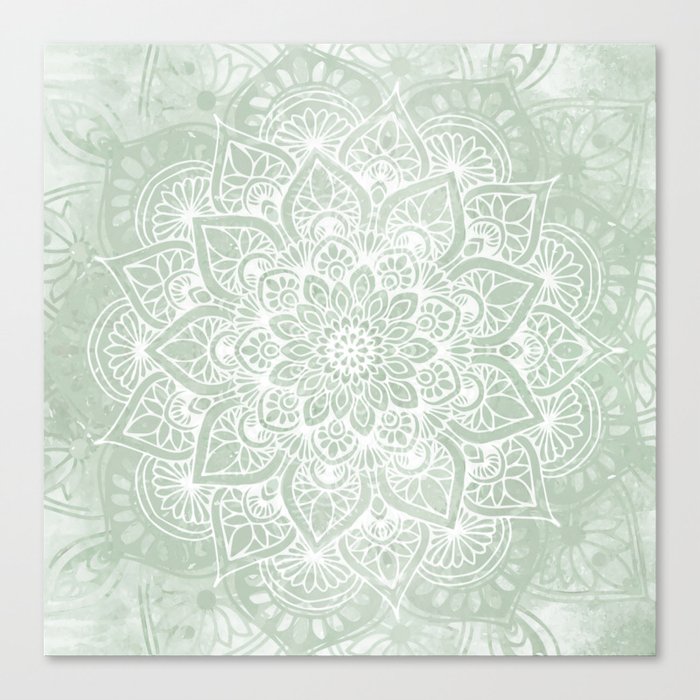 Mandala, Yoga Love, Sage Green, Boho Print Canvas Print by Megan