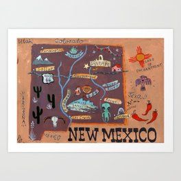 New Mexico map Art Print