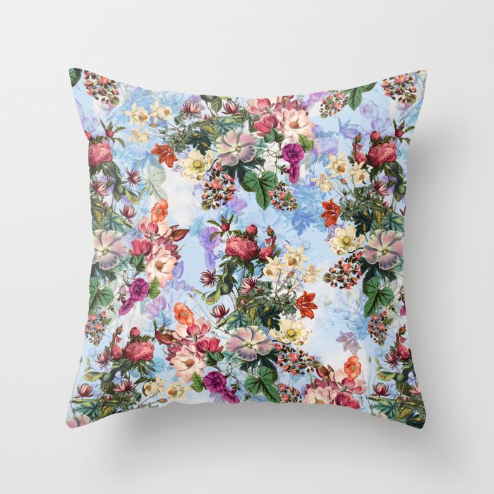 Summer Botanical Garden IX-II Throw Pillow | Painting, Digital, Oil, Pattern, Floral, Flowers, Nature, Botanical, Tropical, Retro