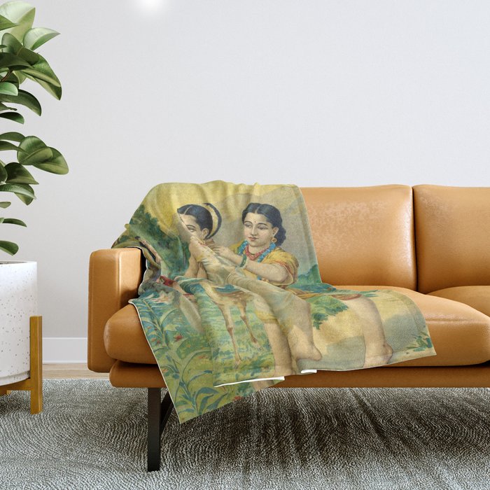 Shakuntala Sakhi by Raja Ravi Varma Throw Blanket