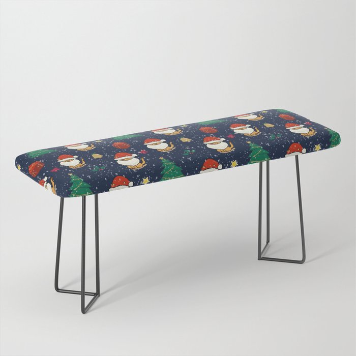 Santa Cats in Snowy Background Pattern Bench