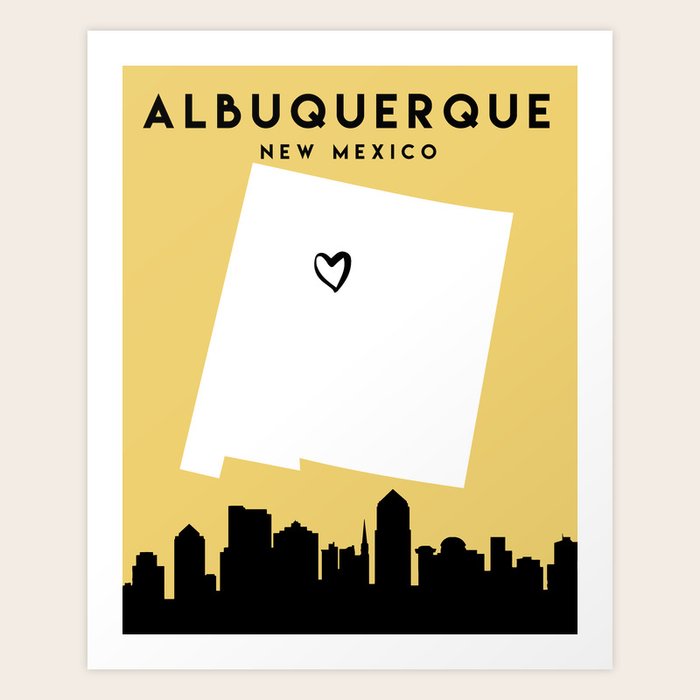 Albuquerque New Mexico Love City Silhouette Skyline Art Art Print