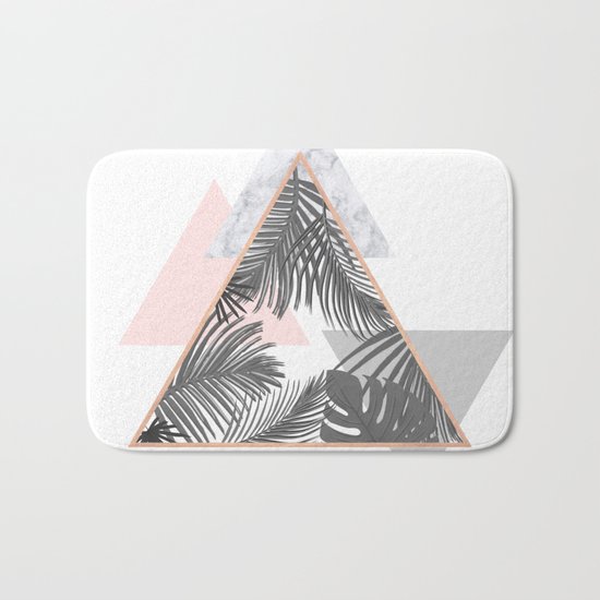 Tropical Marble Blush Pink Gray Copper Bath Mat