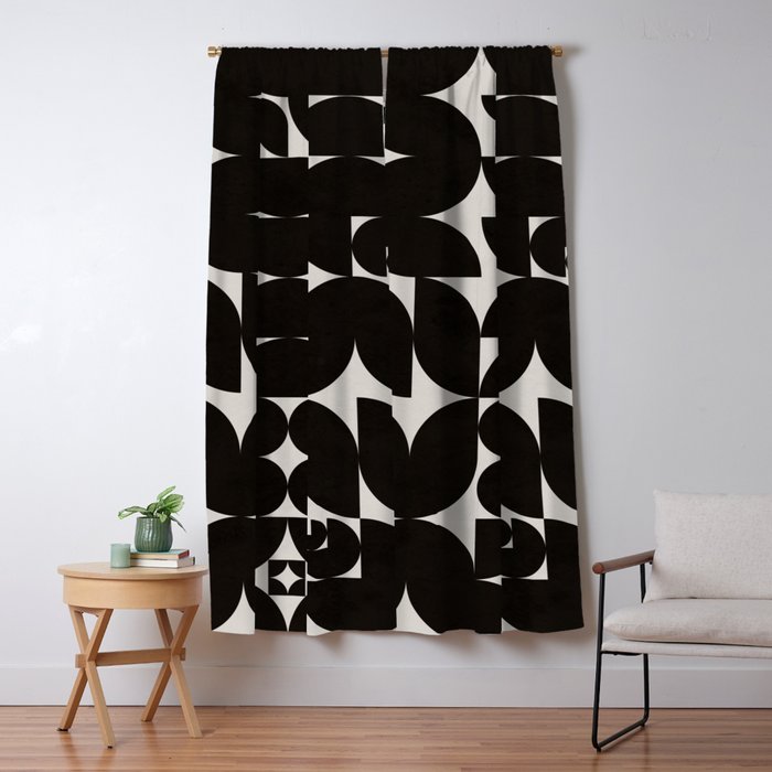 Black White Mid Century Modern Pattern Blackout Curtain By