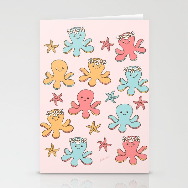 Cute Octopus Pattern, Fun Sea Animals, Colorful Pastel Colors Stationery Cards