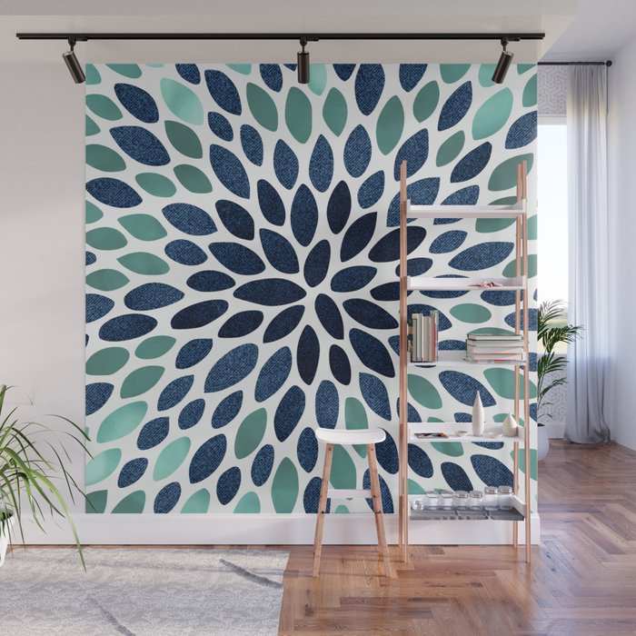 Flower Bloom, Aqua and Navy Wall Mural by Megan Morris Society6