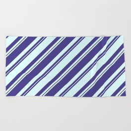 [ Thumbnail: Dark Slate Blue and Light Cyan Colored Lined/Striped Pattern Beach Towel ]
