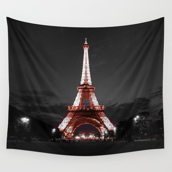 Paris Eiffel Tower Pink Night Wall Tapestry
