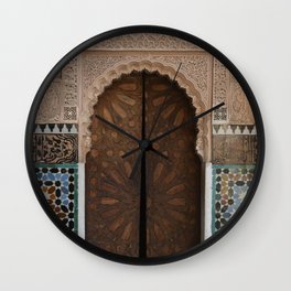 The Door Opens (Ben Youssef) Wall Clock | Woodcarving, Islam, Morocco, Antique, Arabesque, Arch, Photo, Arabic, Benyoussefmadrassa, Colorful 