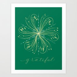  Snowflake Calligraphy Grateful Green Art Print